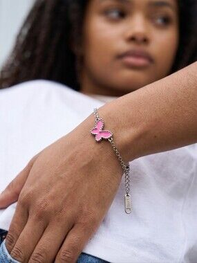 Pink 'Single Butterfly' Chain Bracelet